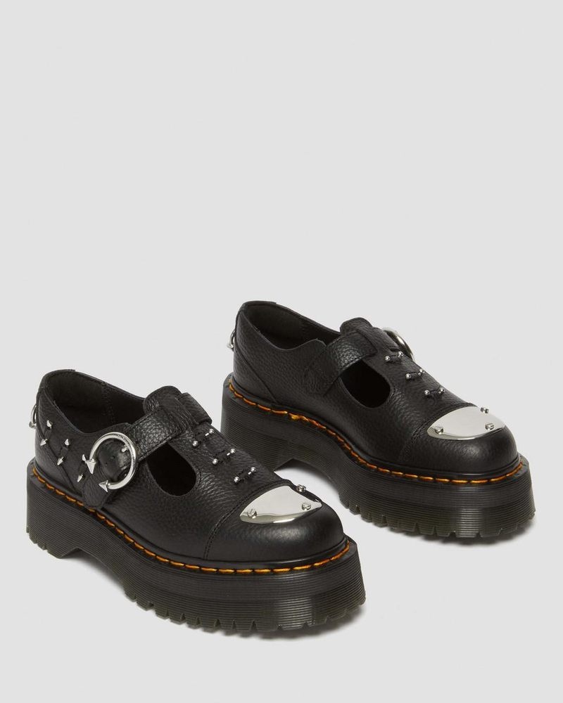 Black Doctor Martens Bethan Piercing Leather Platform Mary Jane Shoes (Milled Nappa) | PL07-W6QC