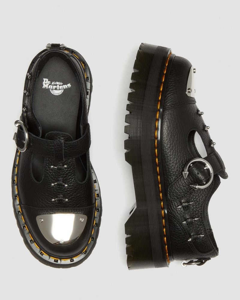 Black Doctor Martens Bethan Piercing Leather Platform Mary Jane Shoes (Milled Nappa) | PL07-W6QC