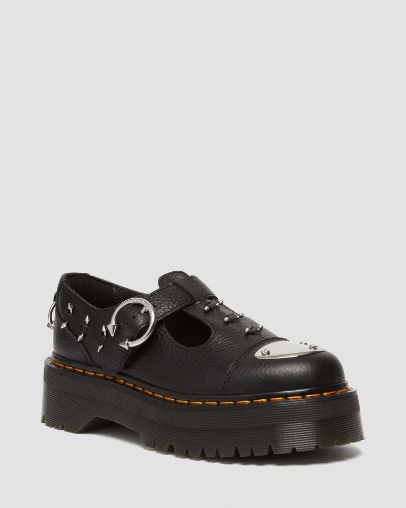 Black Doctor Martens Bethan Piercing Leather Platform Mary Jane Shoes (Milled Nappa) | PL07-W6QC