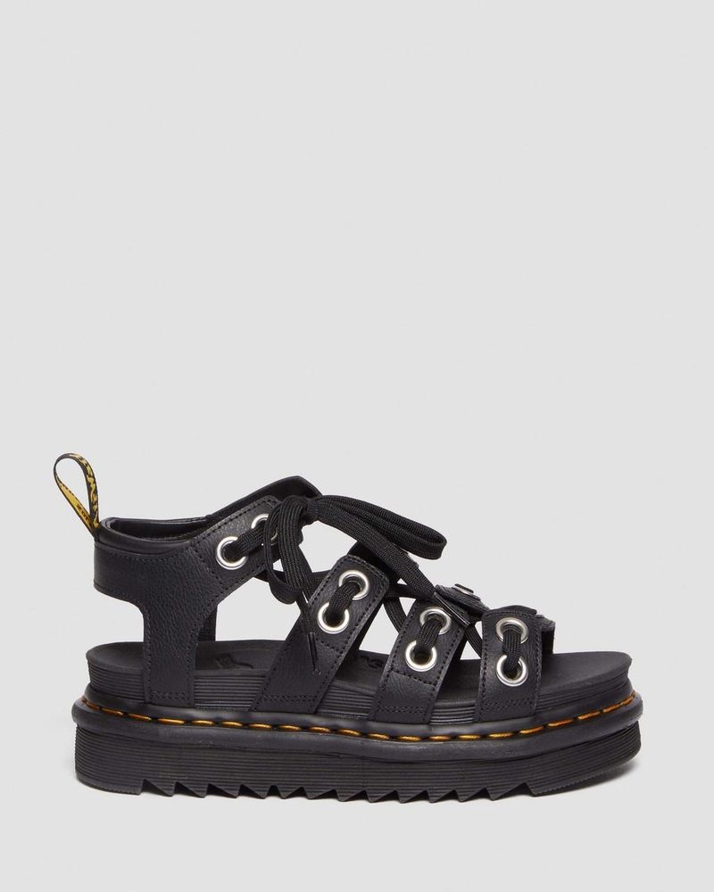 Black Doctor Martens Blaire Hardware Leather Strap Sandals (Athena) | FH88-P9OY