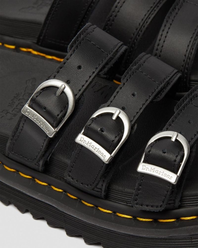 Black Doctor Martens Blaire Leather Slide Sandals (Hydro Leather) | WE27-X3JT