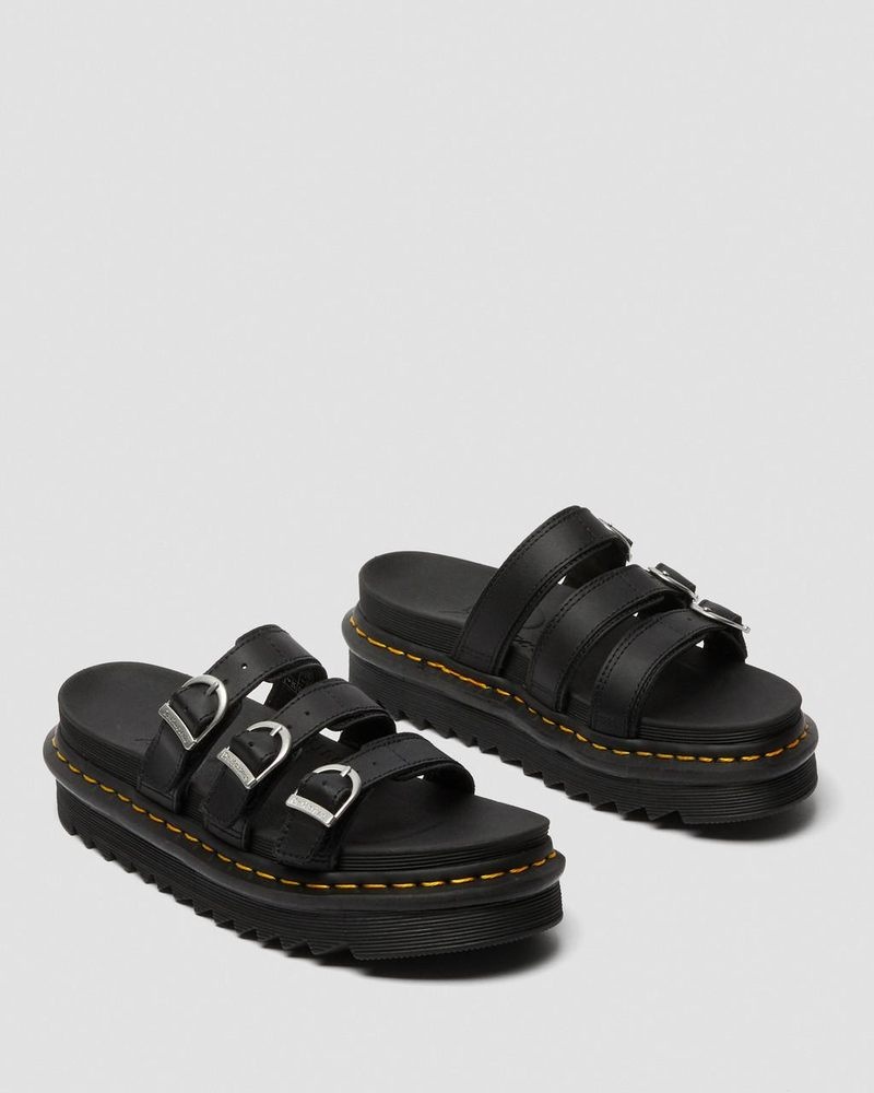 Black Doctor Martens Blaire Leather Slide Sandals (Hydro Leather) | WE27-X3JT