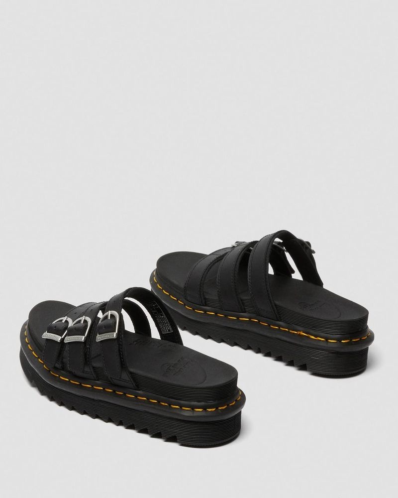 Black Doctor Martens Blaire Leather Slide Sandals (Hydro Leather) | WE27-X3JT