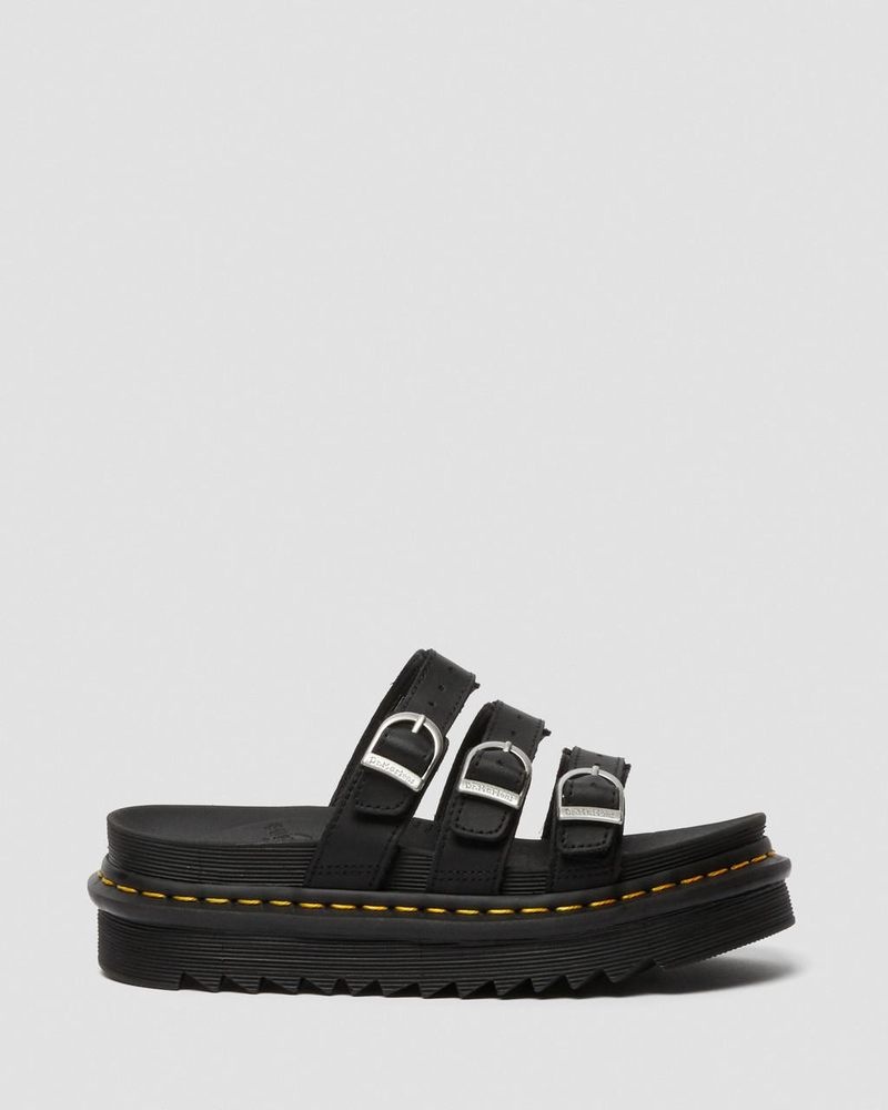 Black Doctor Martens Blaire Leather Slide Sandals (Hydro Leather) | WE27-X3JT