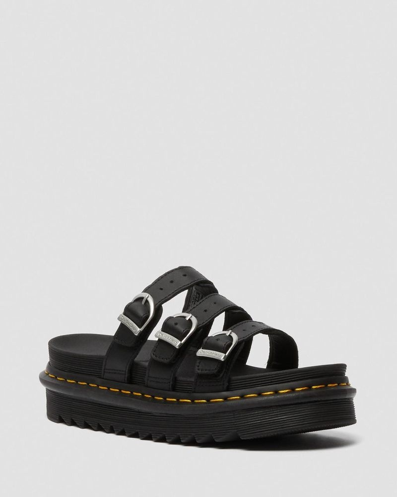 Black Doctor Martens Blaire Leather Slide Sandals (Hydro Leather) | WE27-X3JT