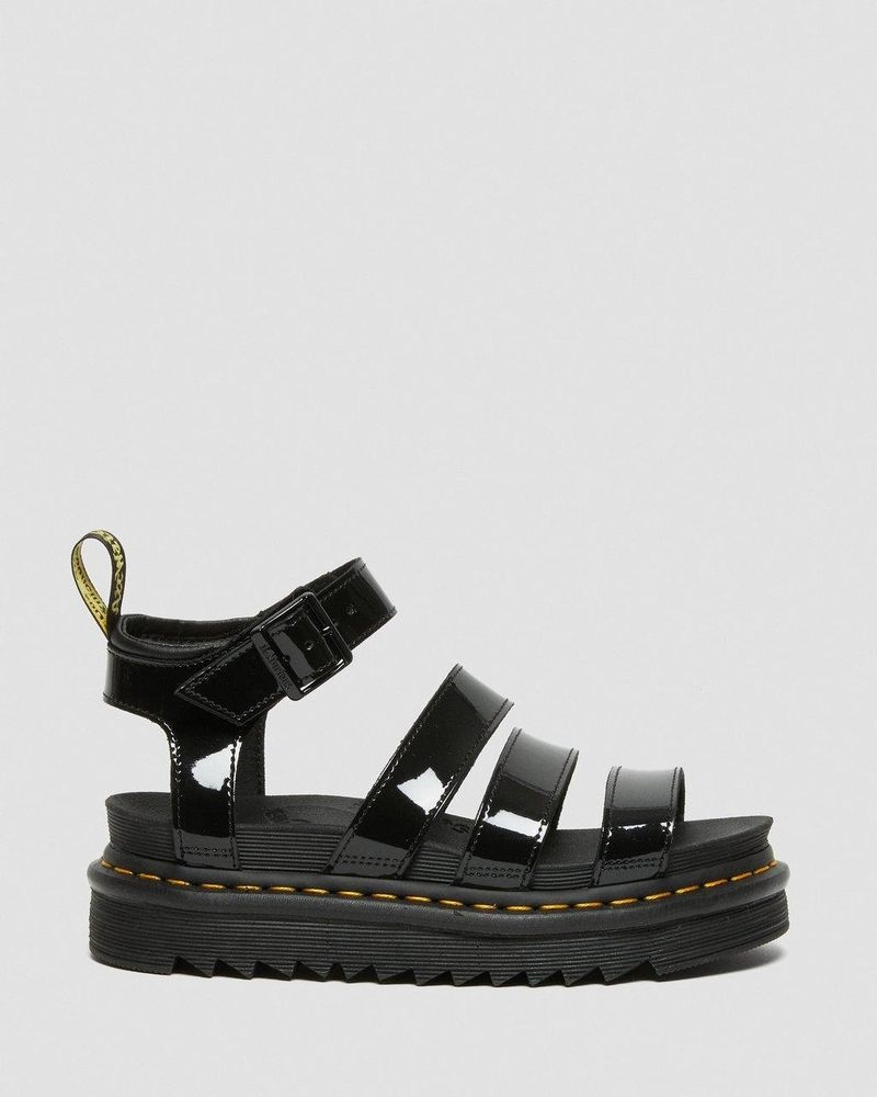 Black Doctor Martens Blaire Patent Leather Strap Sandals (Patent Leather) | QI76-T9TY