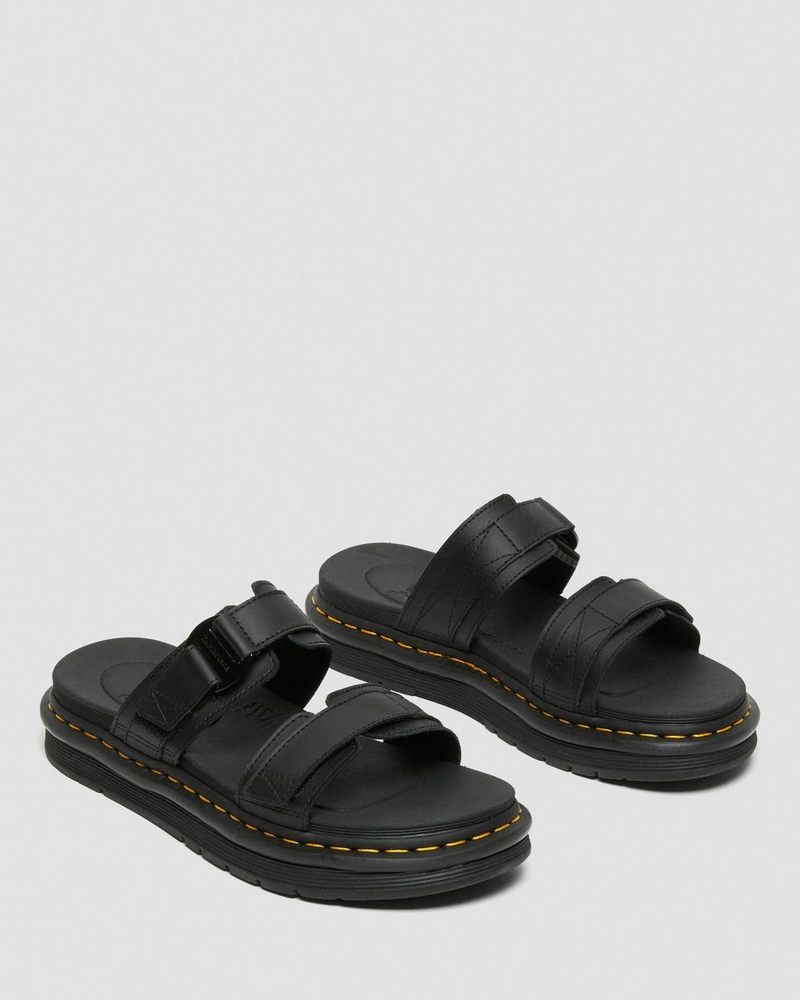 Black Doctor Martens Chilton Men's Leather Slide Sandals (Hydro Leather) | TY05-M2SX