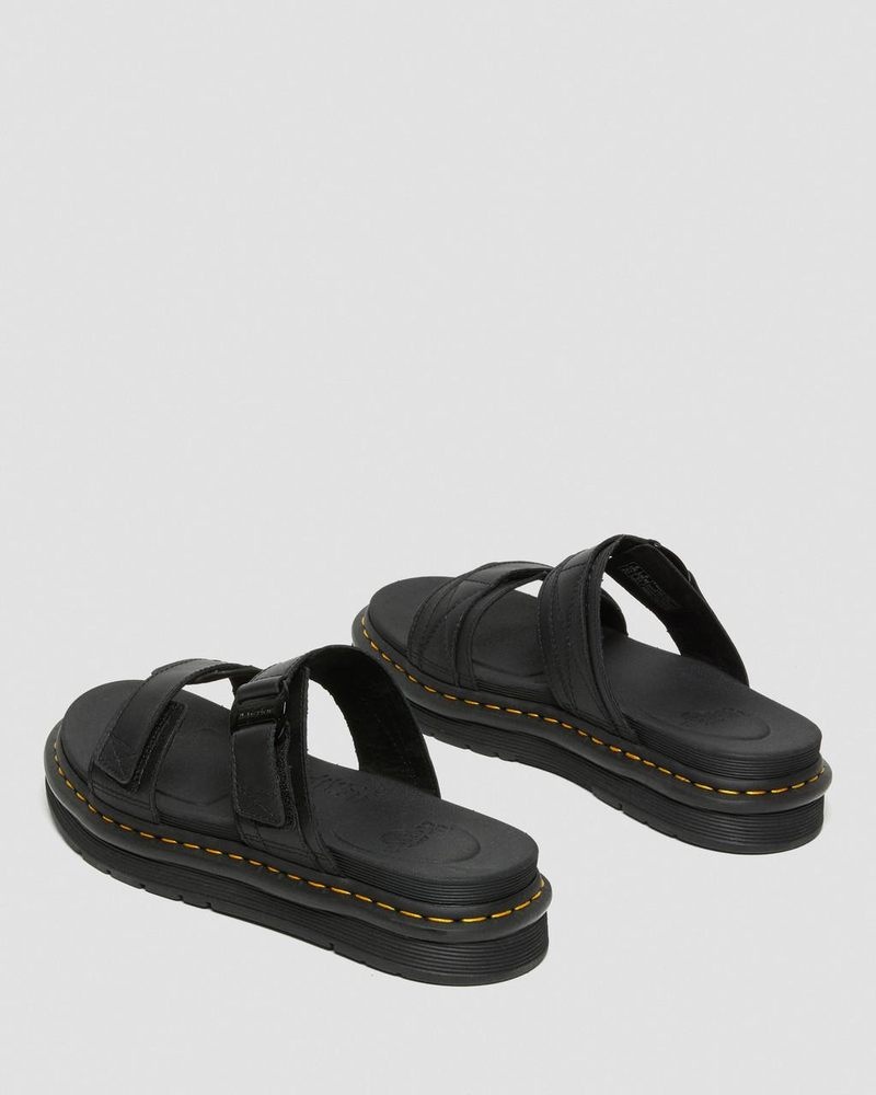 Black Doctor Martens Chilton Men's Leather Slide Sandals (Hydro Leather) | TY05-M2SX