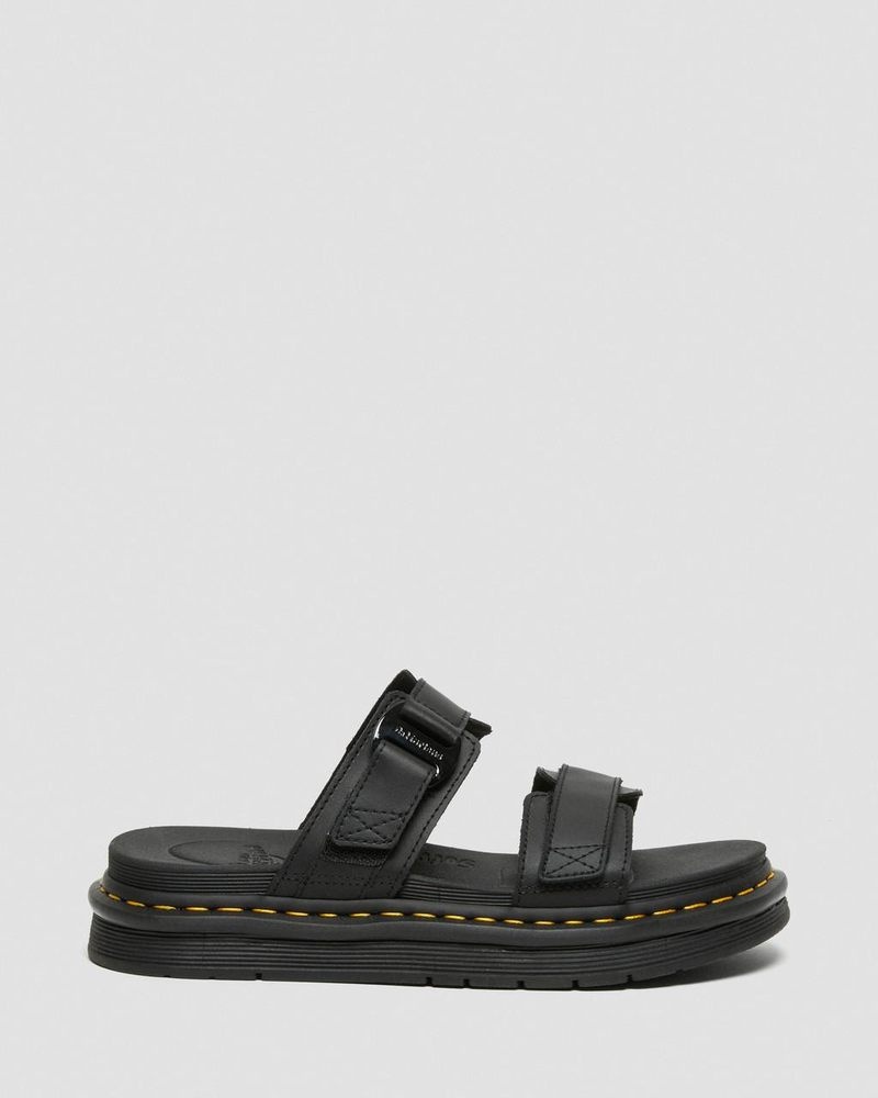 Black Doctor Martens Chilton Men's Leather Slide Sandals (Hydro Leather) | TY05-M2SX