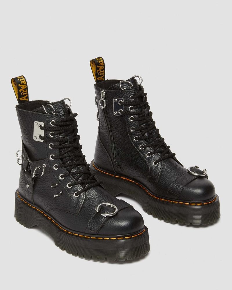 Black Doctor Martens Jadon Boot Piercing Milled Nappa Leather Platforms (Milled Nappa) | HV01-U7PA