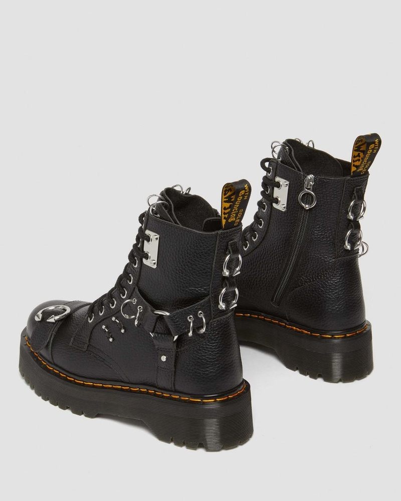 Black Doctor Martens Jadon Boot Piercing Milled Nappa Leather Platforms (Milled Nappa) | HV01-U7PA