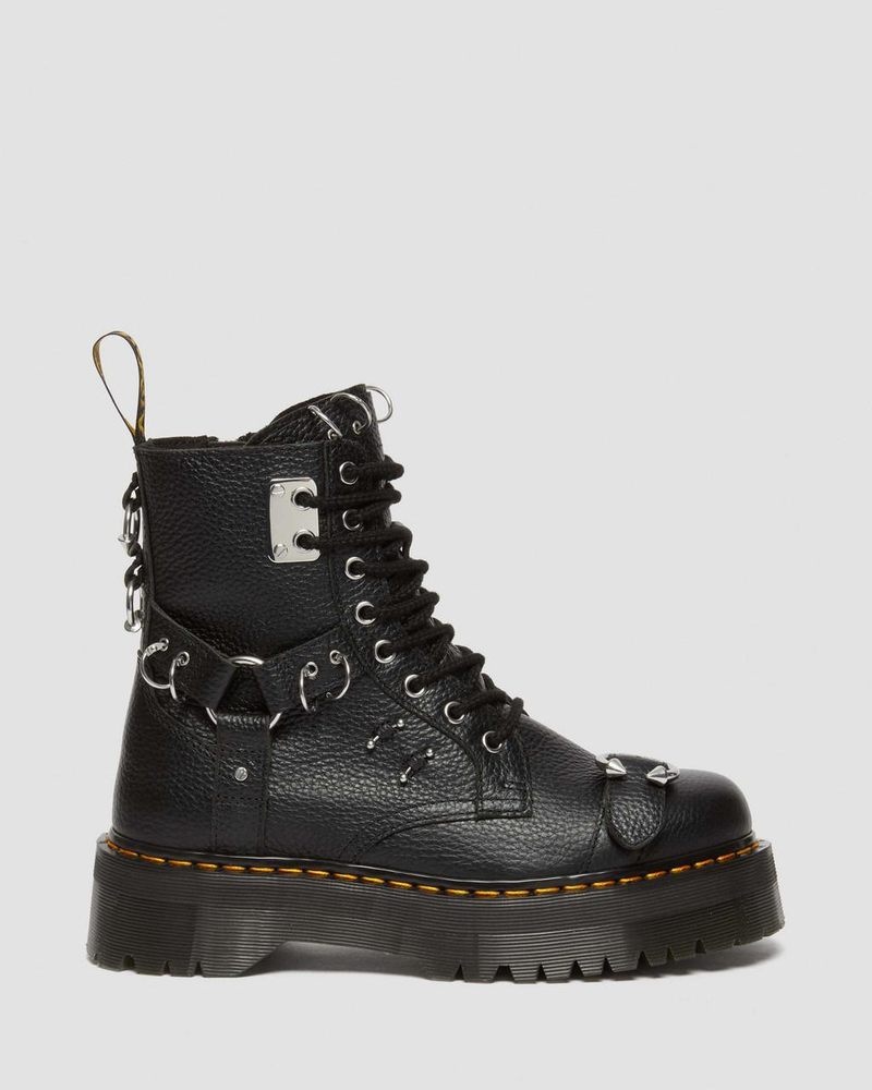 Black Doctor Martens Jadon Boot Piercing Milled Nappa Leather Platforms (Milled Nappa) | HV01-U7PA