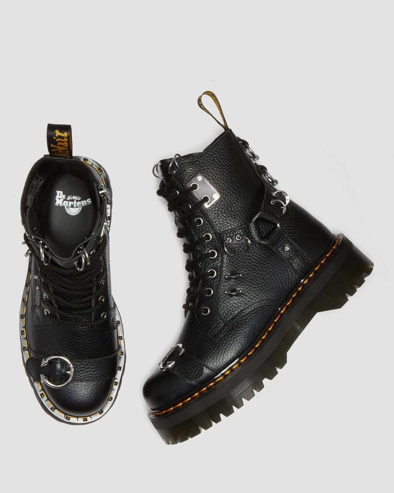 Black Doctor Martens Jadon Boot Piercing Milled Nappa Leather Platforms (Milled Nappa) | HV01-U7PA