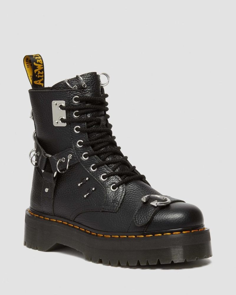 Black Doctor Martens Jadon Boot Piercing Milled Nappa Leather Platforms (Milled Nappa) | HV01-U7PA