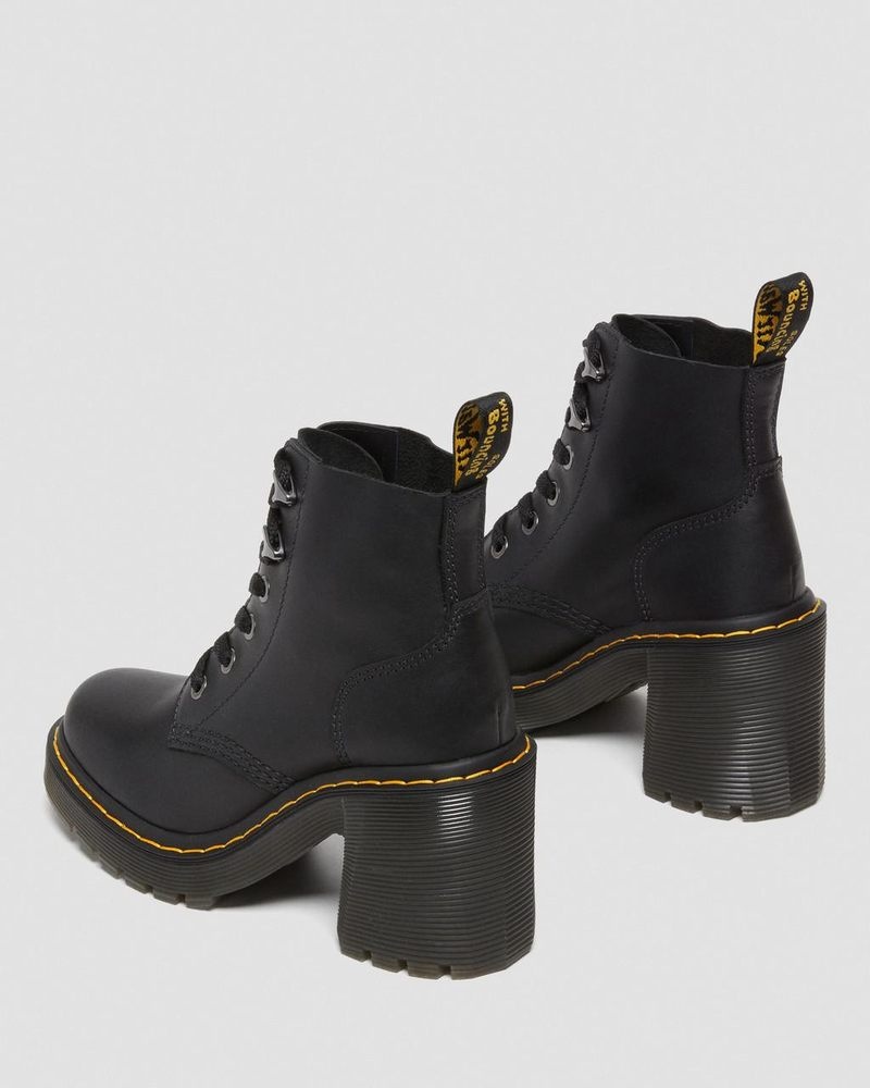 Black Doctor Martens Jesy Sendal Leather Lace Up Flared Heel Boots (Sendal) | GW16-K8IB