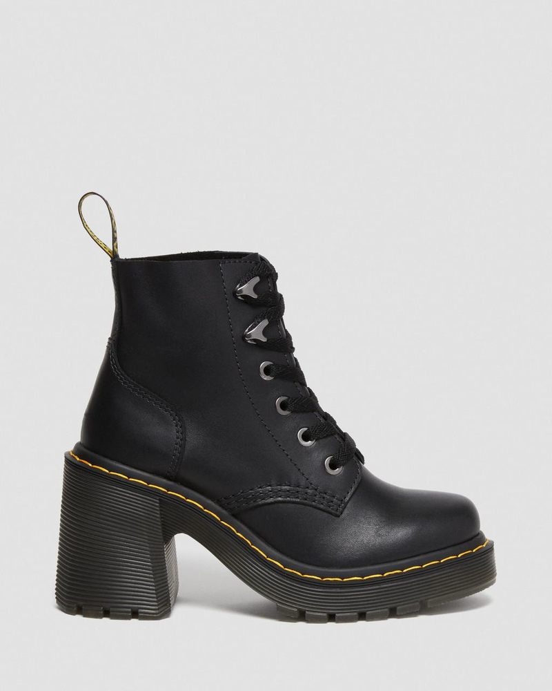 Black Doctor Martens Jesy Sendal Leather Lace Up Flared Heel Boots (Sendal) | GW16-K8IB