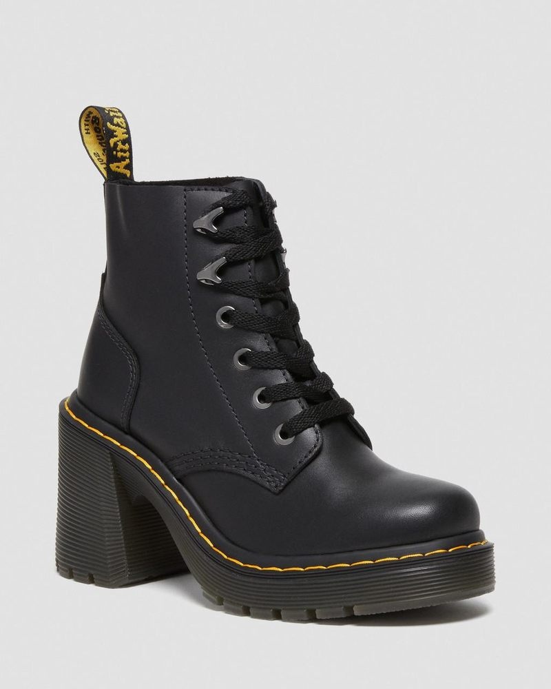 Black Doctor Martens Jesy Sendal Leather Lace Up Flared Heel Boots (Sendal) | GW16-K8IB