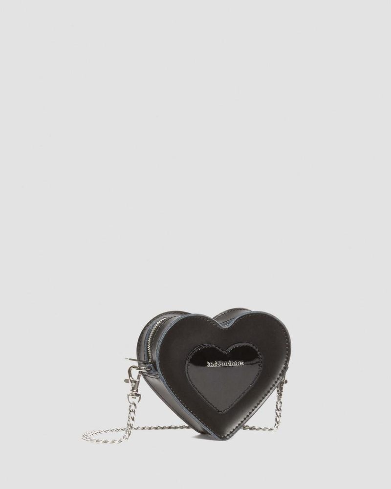 Black Doctor Martens Mini Heart Shaped Kiev & Patent Leather Bag (Kiev+Patent Lamper) | NH52-S6SY