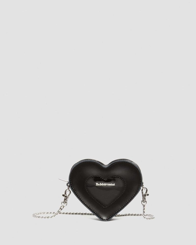 Black Doctor Martens Mini Heart Shaped Kiev & Patent Leather Bag (Kiev+Patent Lamper) | NH52-S6SY