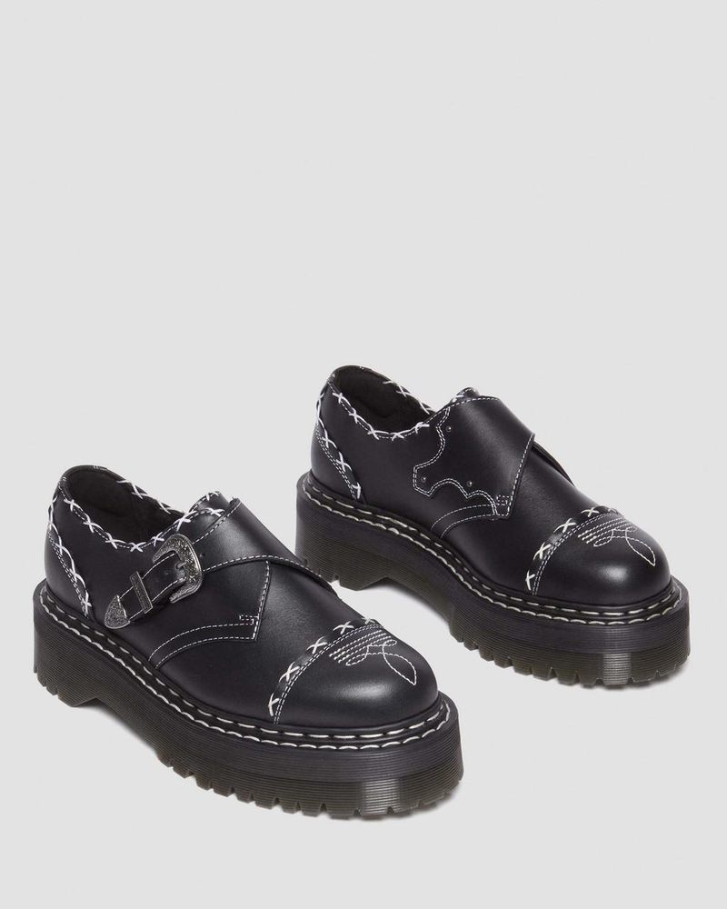 Black Doctor Martens Monk Gothic Americana Leather Platform Shoes (Wanama) | NS96-Z4JF