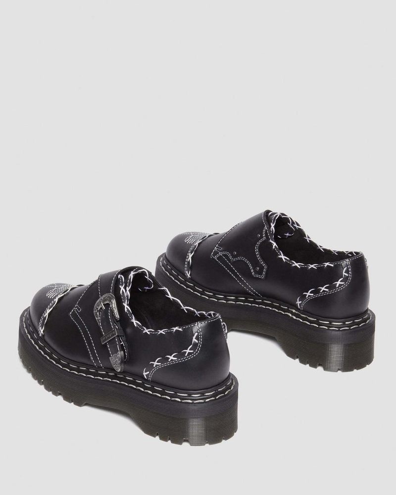 Black Doctor Martens Monk Gothic Americana Leather Platform Shoes (Wanama) | NS96-Z4JF