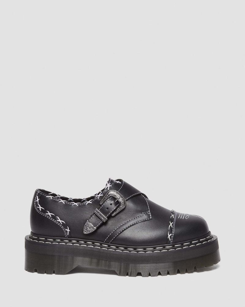 Black Doctor Martens Monk Gothic Americana Leather Platform Shoes (Wanama) | NS96-Z4JF