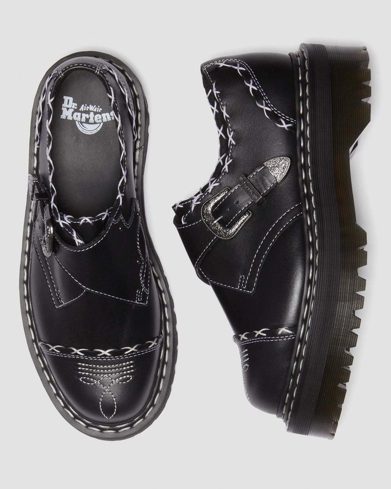 Black Doctor Martens Monk Gothic Americana Leather Platform Shoes (Wanama) | NS96-Z4JF