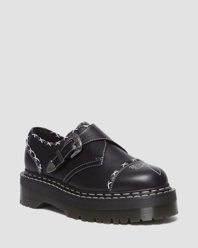 Black Doctor Martens Monk Gothic Americana Leather Platform Shoes (Wanama) | NS96-Z4JF