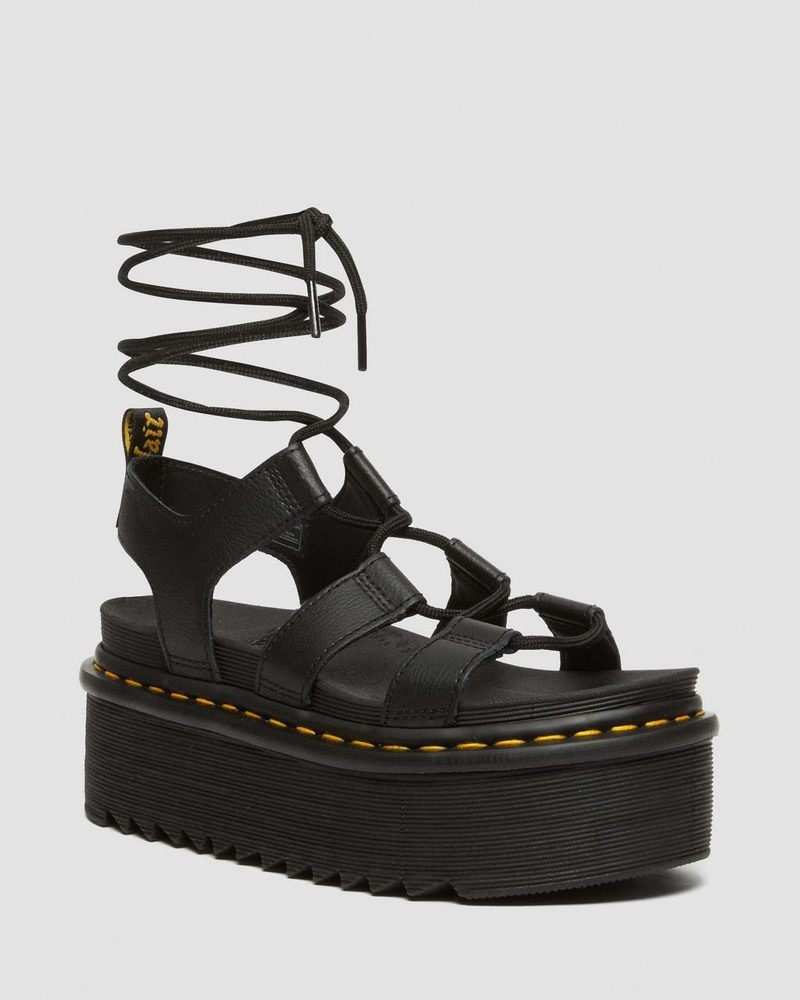 Black Doctor Martens Nartilla Athena Leather Gladiator Platform Sandals (Athena) | DI18-M2WH