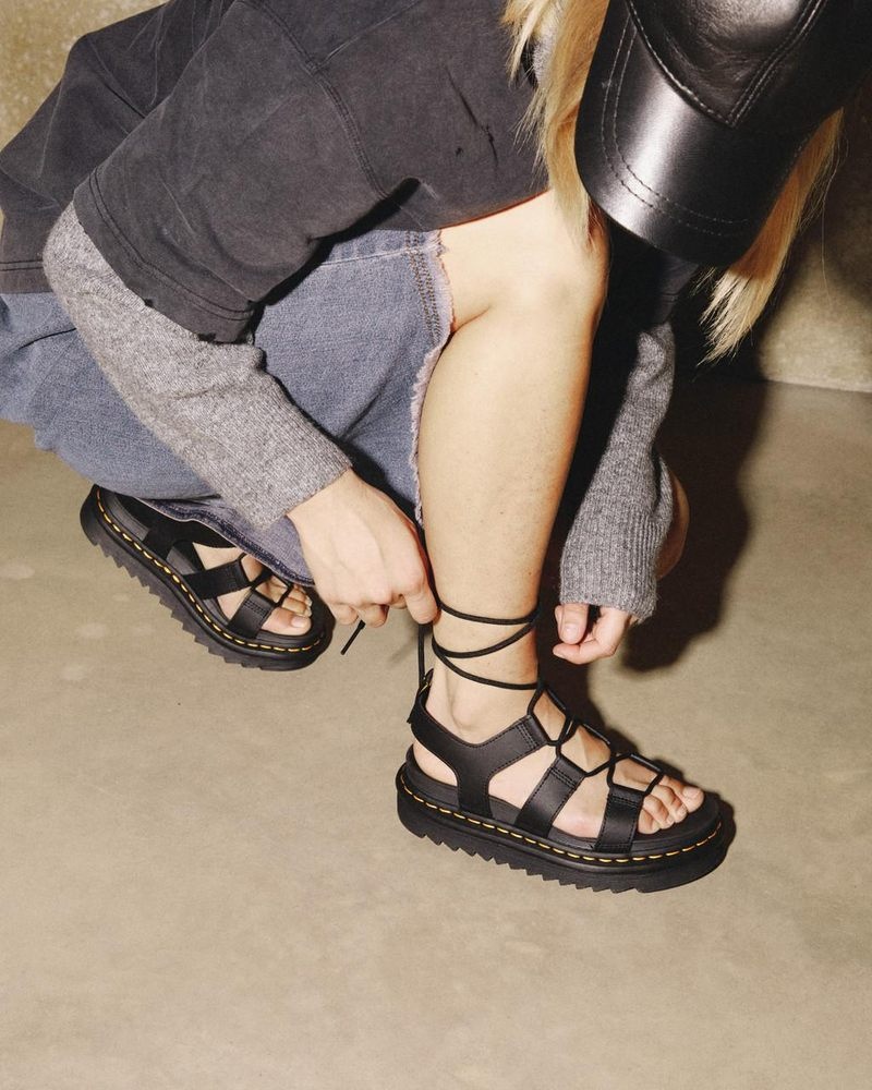 Black Doctor Martens Nartilla - Leather Gladiator Sandals (Hydro Leather) | JM33-S4KT