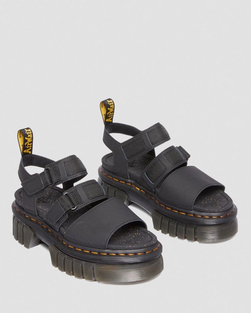 Black Doctor Martens Ricki Leather 3-Strap Platform Sandals (Ajax+Extra Tough 50/50) | TM47-H1KZ