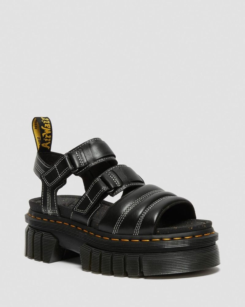 Black Doctor Martens Ricki Nappa Lux Leather 3-Strap Sandals (Nappa Lux) | TN93-L8SS