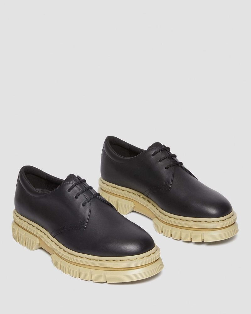 Black Doctor Martens Rikard Contrast Sole Leather Platform Shoes (Polished Lucido) | FL78-L6BY