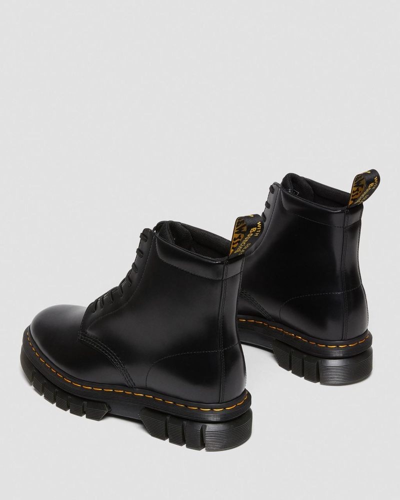 Black Doctor Martens Rikard Smooth Leather Platform Lace Up Boots (Polished Smooth) | DD57-P6AB