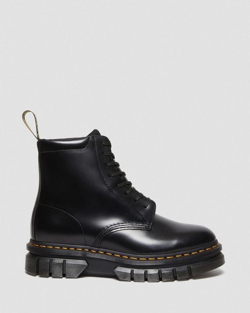 Black Doctor Martens Rikard Smooth Leather Platform Lace Up Boots (Polished Smooth) | DD57-P6AB