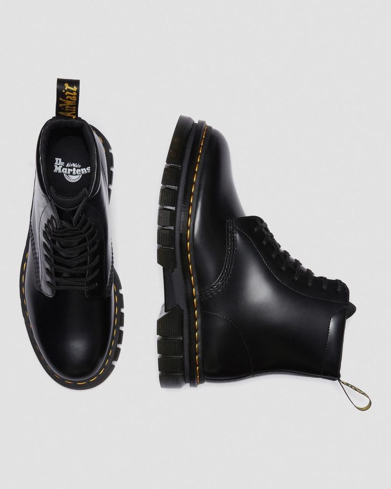 Black Doctor Martens Rikard Smooth Leather Platform Lace Up Boots (Polished Smooth) | DD57-P6AB