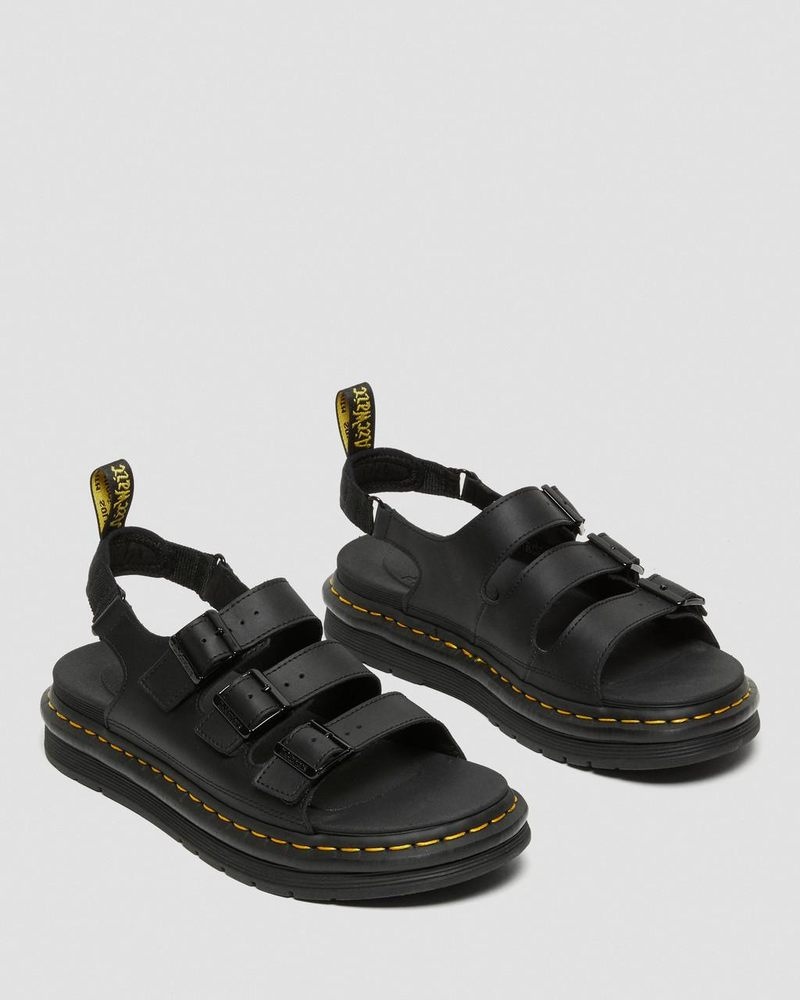 Black Doctor Martens Soloman Men's Leather Strap Sandals (Hydro Leather) | KE67-L9FC