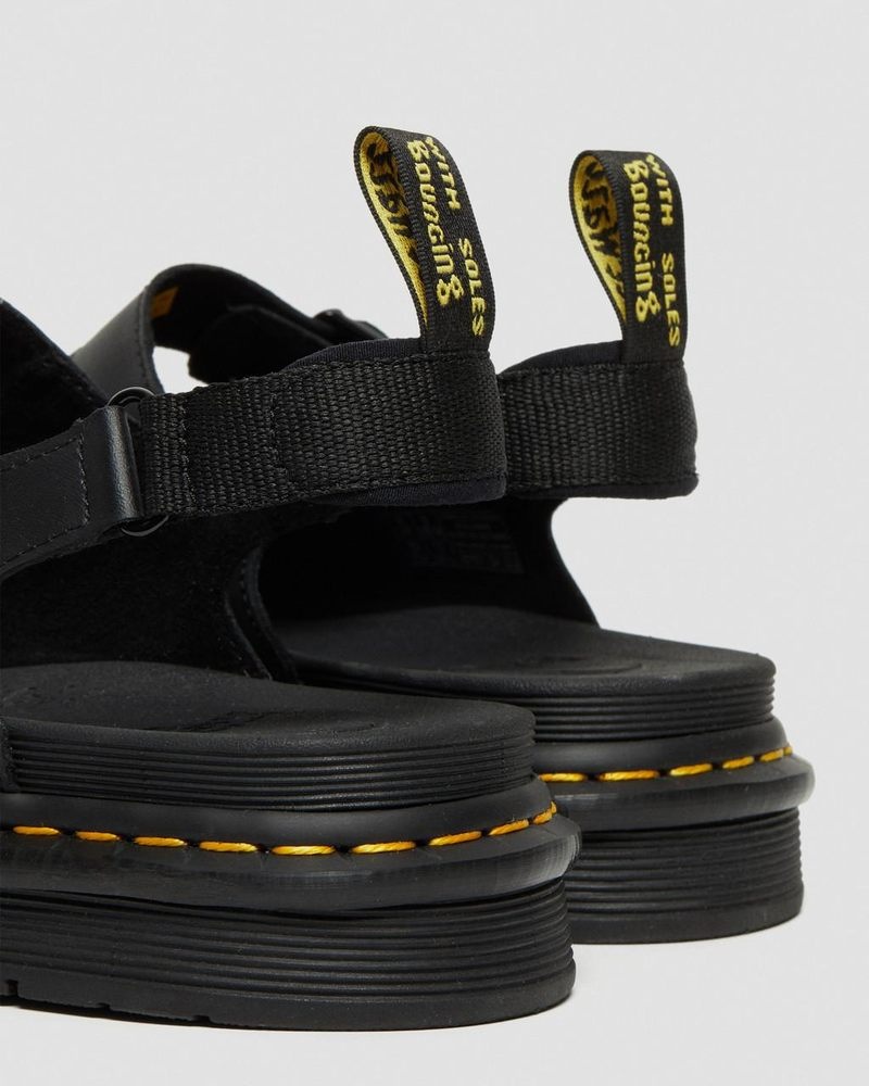 Black Doctor Martens Soloman Men's Leather Strap Sandals (Hydro Leather) | KE67-L9FC