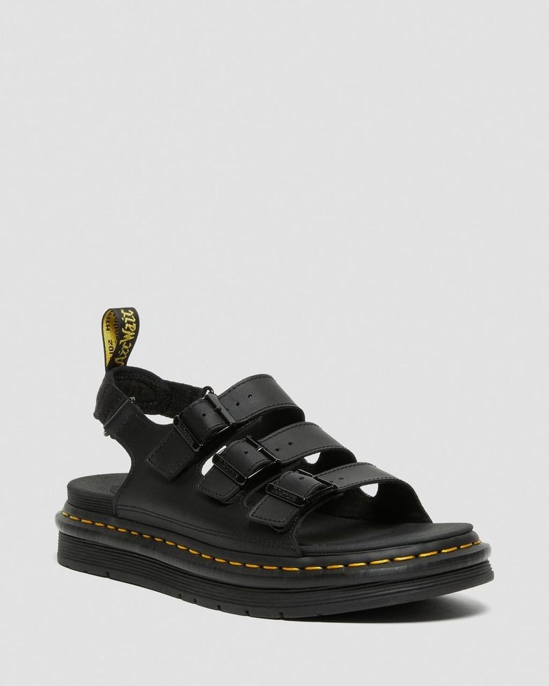 Black Doctor Martens Soloman Men\'s Leather Strap Sandals (Hydro Leather) | KE67-L9FC