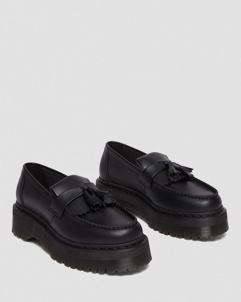 Black Doctor Martens Vegan Adrian Felix Platform Tassel Loafers (Felix Rub Off) | IR89-K8HX