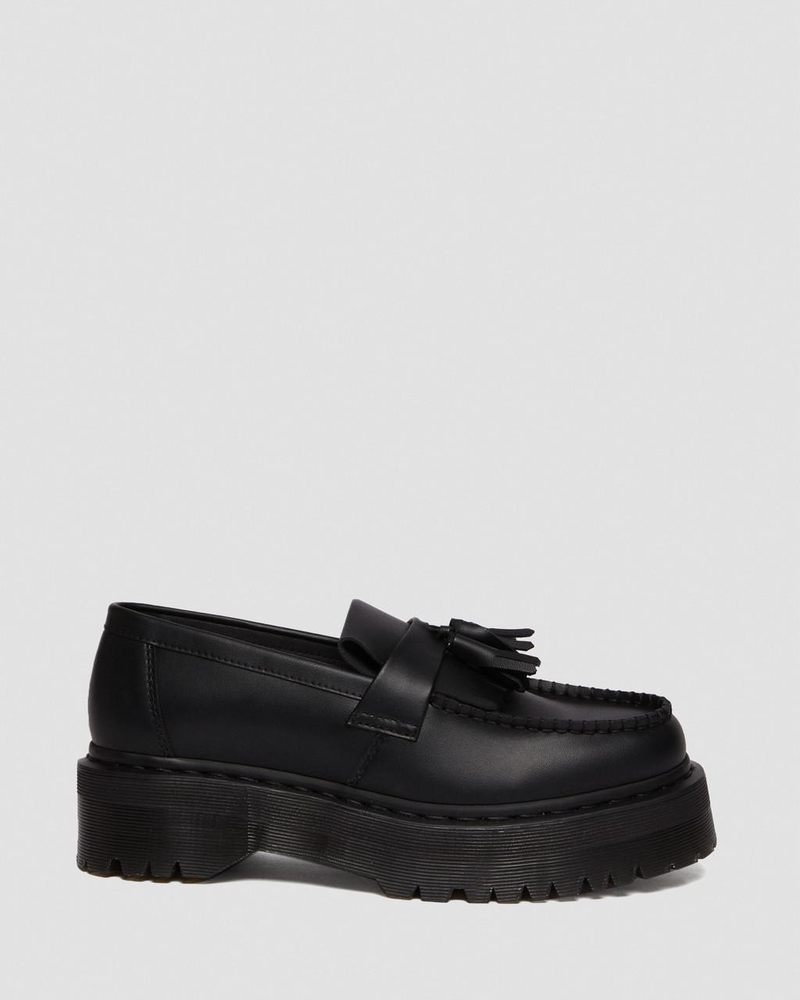 Black Doctor Martens Vegan Adrian Felix Platform Tassel Loafers (Felix Rub Off) | IR89-K8HX