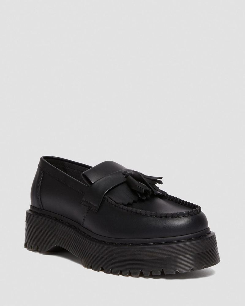 Black Doctor Martens Vegan Adrian Felix Platform Tassel Loafers (Felix Rub Off) | IR89-K8HX