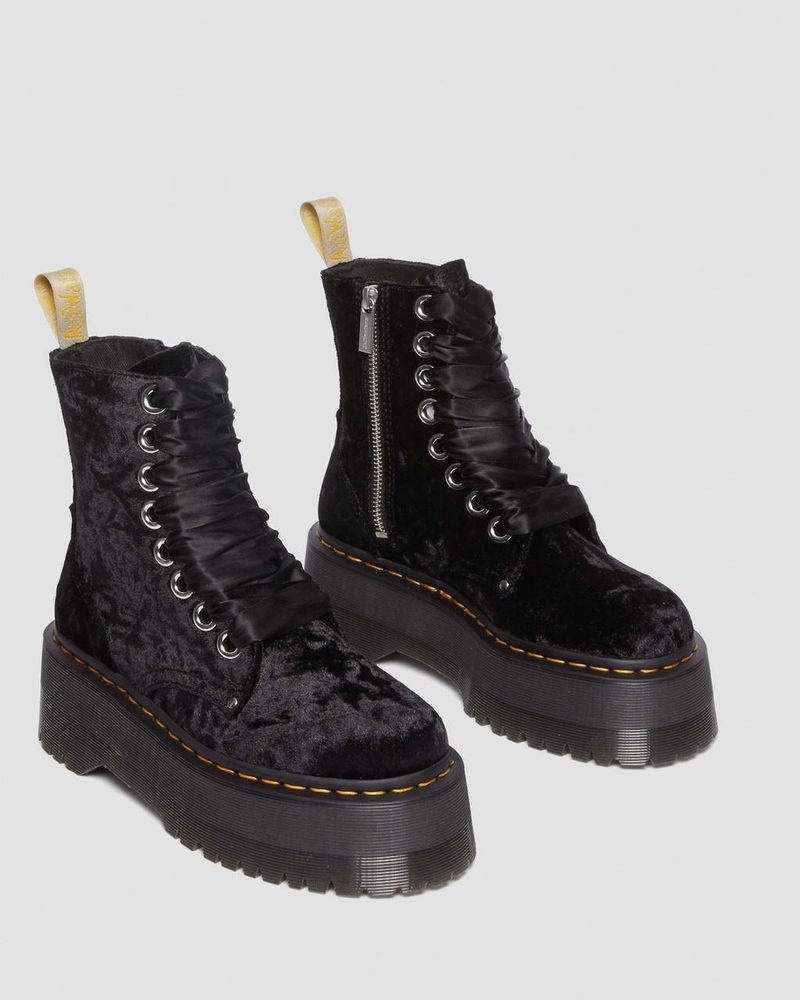 Black Doctor Martens Vegan Jadon Boot Max Crushed Velvet Platforms (Crushed Velvet) | EP87-R3FU