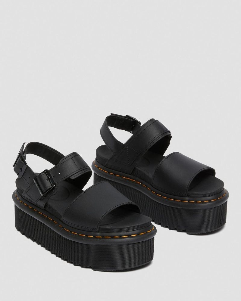 Black Doctor Martens Voss - Leather Strap Platform Sandals (Hydro Leather) | DB45-L3EG