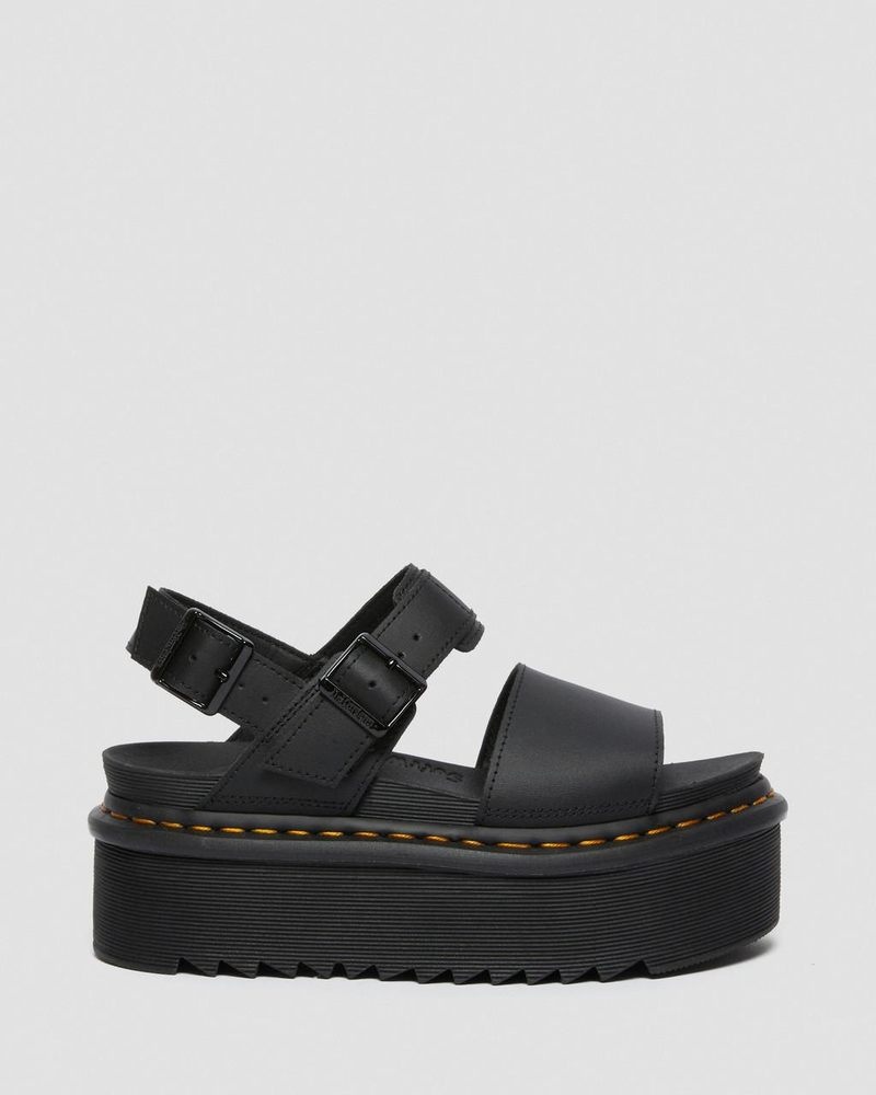 Black Doctor Martens Voss - Leather Strap Platform Sandals (Hydro Leather) | DB45-L3EG