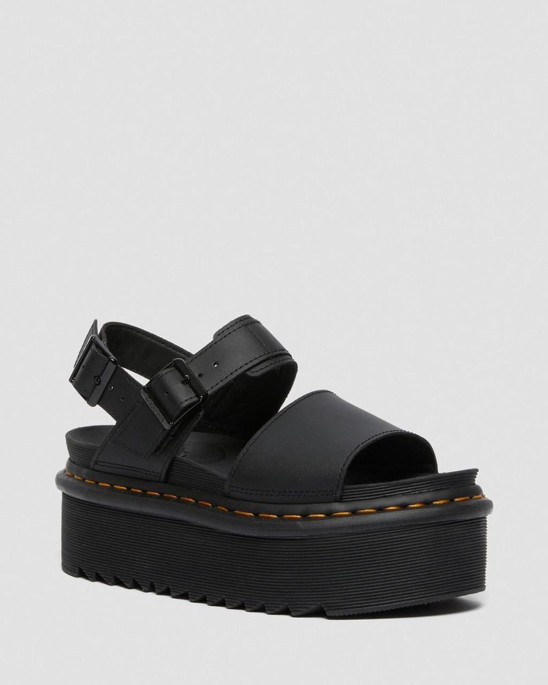 Black Doctor Martens Voss - Leather Strap Platform Sandals (Hydro Leather) | DB45-L3EG