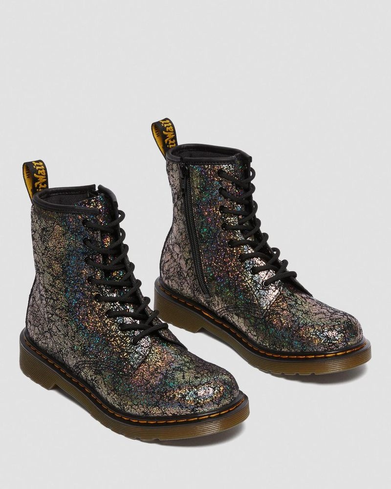 Black Doctor Martens Youth 1460 Crinkle Metallic Lace Up Boots (Disco Crinkle) | EU85-N4OH