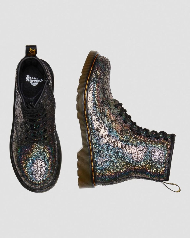 Black Doctor Martens Youth 1460 Crinkle Metallic Lace Up Boots (Disco Crinkle) | EU85-N4OH