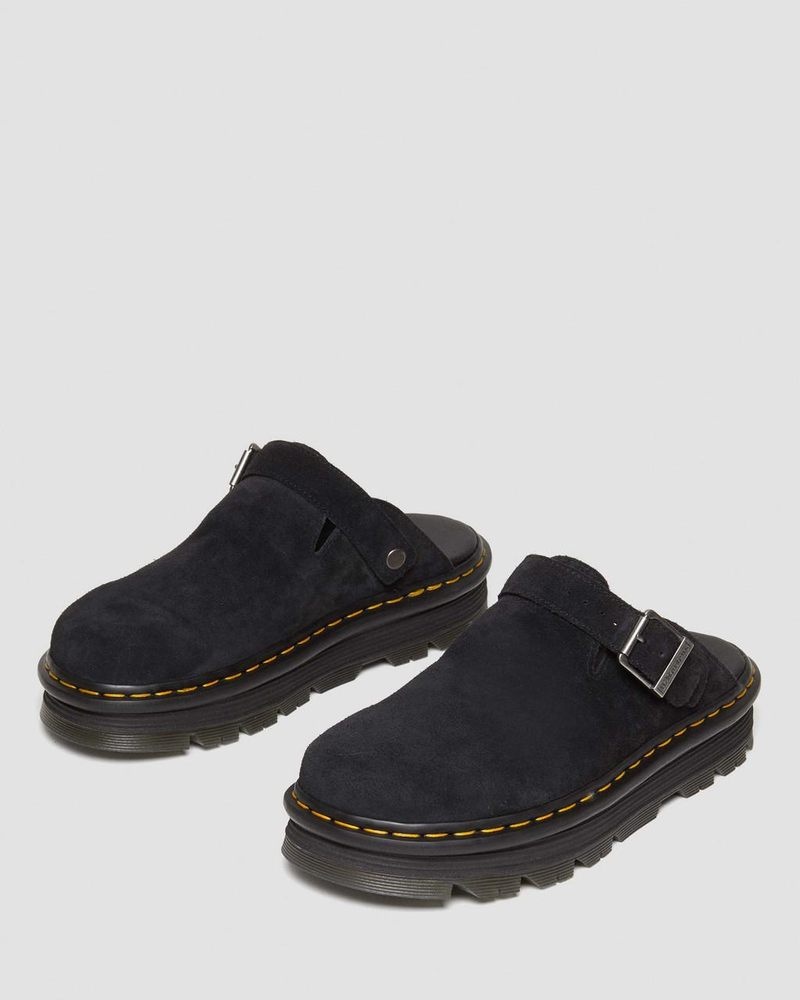 Black Doctor Martens Zebzag Suede Casual Slingback Platform Mules (E.H.Suede) | IW56-B0RK