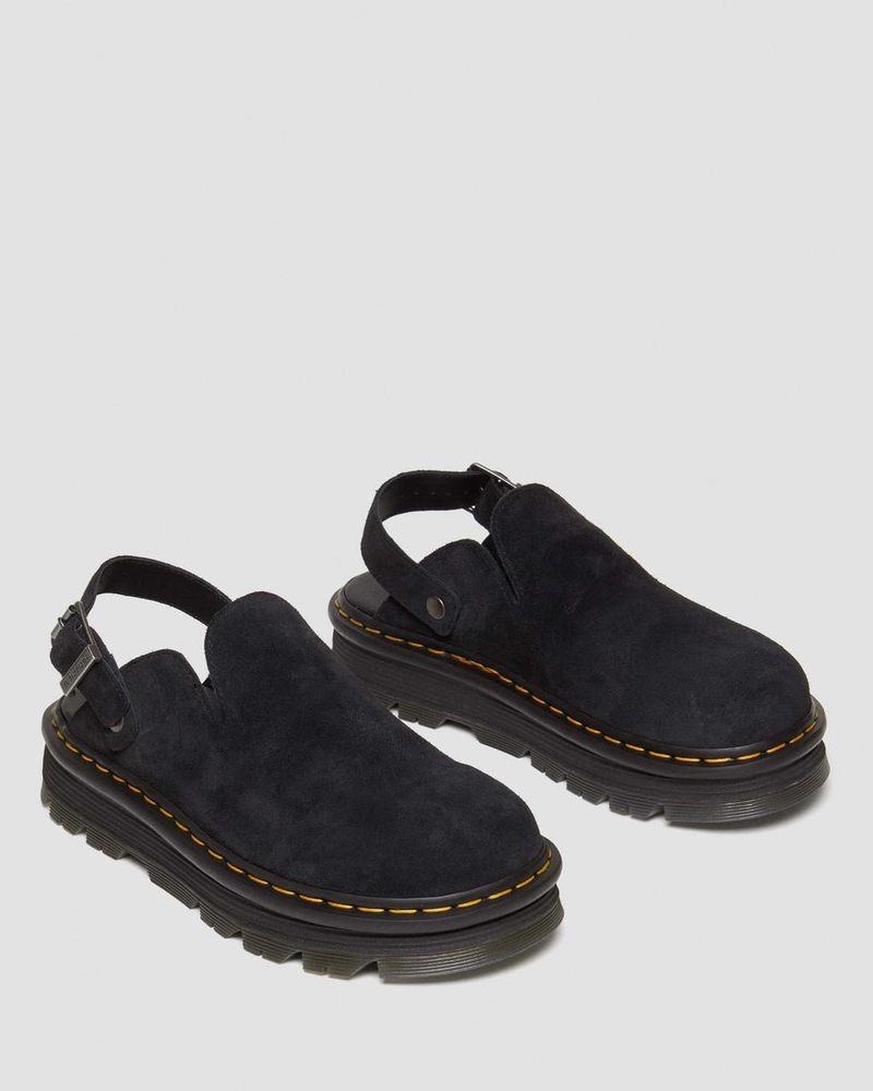 Black Doctor Martens Zebzag Suede Casual Slingback Platform Mules (E.H.Suede) | IW56-B0RK